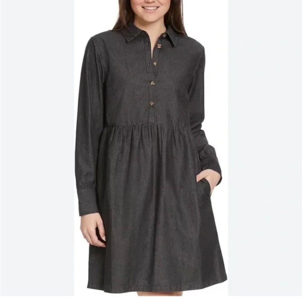Nine West Charcoal Long Sleeve Collared Dress Size Medium